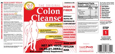 Photo of the Health Plus The Original Colon Cleanse label