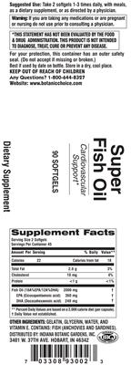 Photo of the Indiana Botanic Gardens Super Fish Oil label