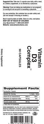 Photo of the Indiana Botanic Gardens Vitamin D3 Complex label