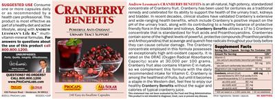 Photo of the ProCaps Laboratories Cranberry Benefits label