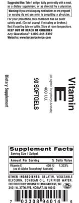 Photo of the Indiana Botanic Gardens Vitamin E 400 IU label