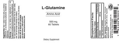 Photo of the Indiana Botanic Gardens L-Glutamine 500 mg label