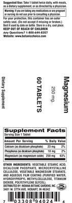 Photo of the Indiana Botanic Gardens Magnesium 250 mg label