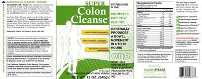 Photo of the Health Plus Super Colon Cleanse Powder label