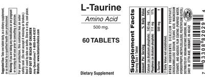 Photo of the Indiana Botanic Gardens L-Taurine 500 mg label