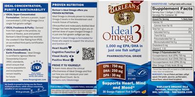Photo of the Barlean's Organic Oils Ideal Omega 3 label