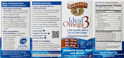 Photo of the Barlean's Ideal Omega 3 Orange Flavored label