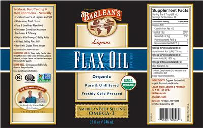 Photo of the Barlean's Lignan Flax Oil label