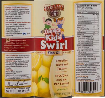 Photo of the Barlean's Organic Oils Omega Kids Swirl Lemonade label