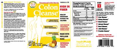 Photo of the Health Plus Colon Cleanse Refreshing Pineapple Flavor label