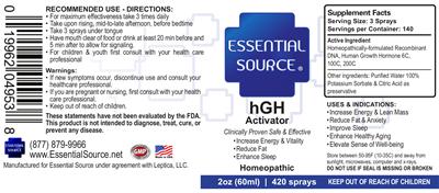 Photo of the Essential Source HGH Activator label