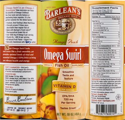 Photo of the Barlean's Organic Oils Omega Swirl Mango Peach label