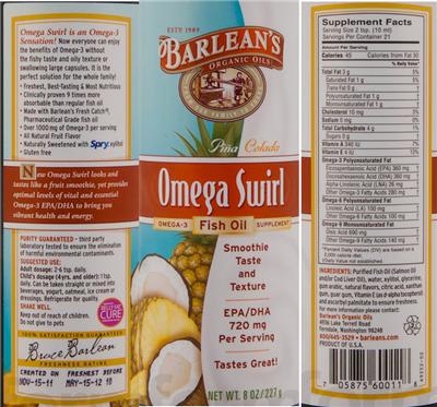 Photo of the Barlean's Organic Oils Omega Swirl Pina Colada label