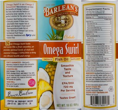Photo of the Barlean's Organic Oils Omega Swirl Pina Colada label
