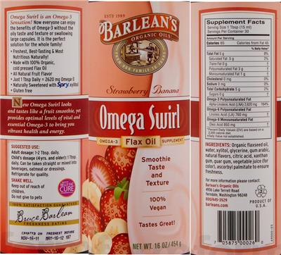 Photo of the Barlean's Organic Oils Omega Swirl Strawberry Banana label