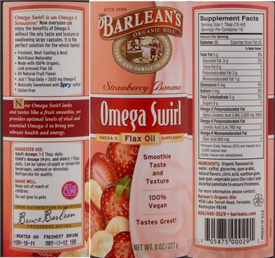 Photo of the Barlean's Organic Oils Omega Swirl Strawberry Banana label
