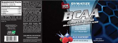 Photo of the Dymatize Nutrition BCAA Complex 5050 Blue Raspberry label