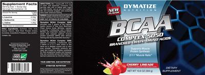 Photo of the Dymatize Nutrition BCAA Complex 5050 Cherry Limeade label