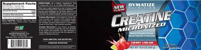 Photo of the Dymatize Nutrition Creatine Micronized Cherry Limeade label