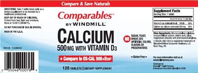 Photo of the Comparables By Windmill Calcium 500 mg With Vitamin D3 label