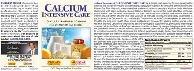 Photo of the ProCaps Laboratories Calcium Intensive Care label