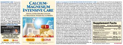 Photo of the ProCaps Laboratories Calcium-Magnesium Intensive Care label