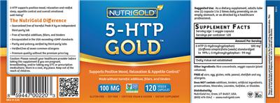 Photo of the NutriGold 5-HTP Gold 100 mg label