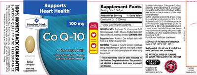Photo of the Member's Mark Co Q-10 100 mg label