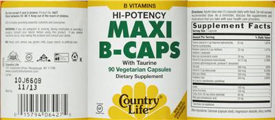 Photo of the Country Life Hi-Potency Maxi B-Caps label