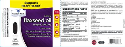Photo of the Member's Mark Natural Flaxseed Oil Softgels, 1300 mg label