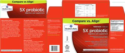 Photo of the Member's Mark 5X Probiotic Digestive Care Supplement Twin Pack label