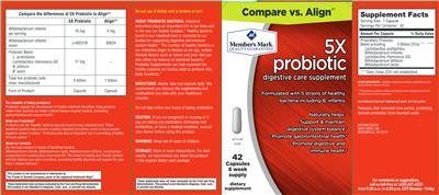 Photo of the Member's Mark 5X Probiotic Digestive Care Supplement label