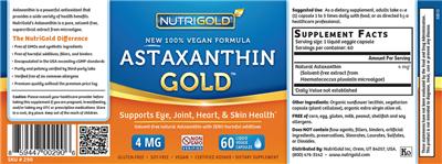 Photo of the NutriGold Astaxanthin Gold 4 mg label
