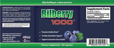 Photo of the MaritzMayer Laboratories Bilberry 1000 label
