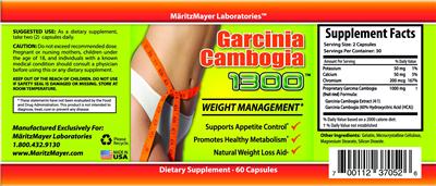 Photo of the MaritzMayer Laboratories Garcinia Cambogia 1300 label