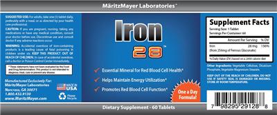 Photo of the MaritzMayer Laboratories Iron 28 label