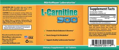 Photo of the MaritzMayer Laboratories L-Carnitine 500 label