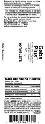 Photo of the Indiana Botanic Gardens Gaba Plus 500 mg label