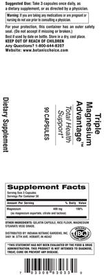 Photo of the Indiana Botanic Gardens Triple Magnesium Advantage label