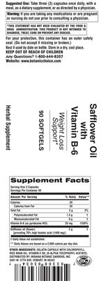 Photo of the Indiana Botanic Gardens Safflower Oil with Vitamin B-6 label