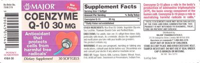 Photo of the Major Coenzyme Q-10 30 mg label