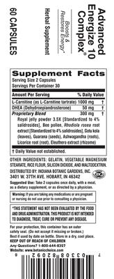 Photo of the Indiana Botanic Gardens Advanced Energize 10 Complex label