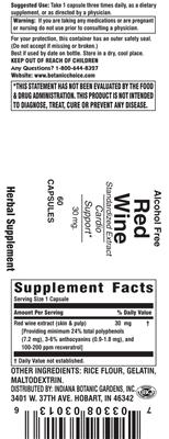 Photo of the Indiana Botanic Gardens Alcohol Free Red Wine Standardized Extract 30 mg label