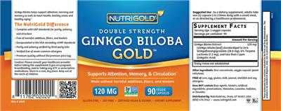 Photo of the NutriGold Double Strength Ginkgo Biloba Gold 120 mg label