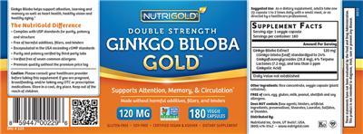 Photo of the NutriGold Double Strength Ginkgo Biloba Gold 120 mg label