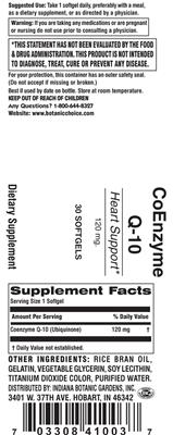 Photo of the Indiana Botanic Gardens CoEnzyme Q-10 120 mg label