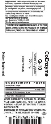 Photo of the Indiana Botanic Gardens CoEnzyme Q-10 30 mg label