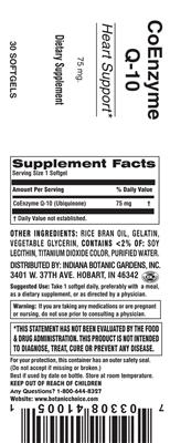 Photo of the Indiana Botanic Gardens CoEnzyme Q-10 75 mg label