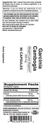 Photo of the Indiana Botanic Gardens Garcinia Cambogia 500 mg label