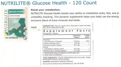 Photo of the Nutrilite Glucose Health label